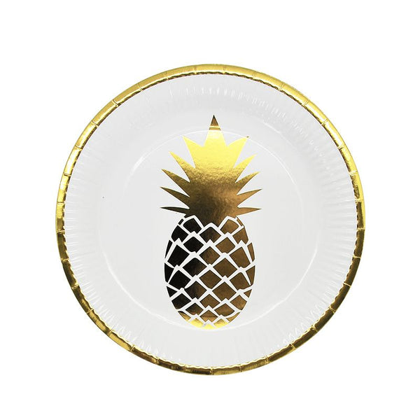 6 GOLD PINEAPPLE PAPER PLATES